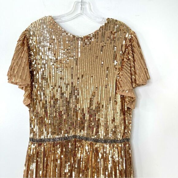 Mac Duggal 5637 Size 14 Sequin Flounce Sleeve Mother of the Bride Gown, Copper - Picture 5 of 11